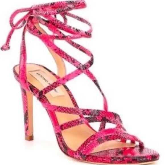 Antonio Melani Snakeskin Print Ankle Strap Strappy Leather Heels size 8 - Picture 1 of 4